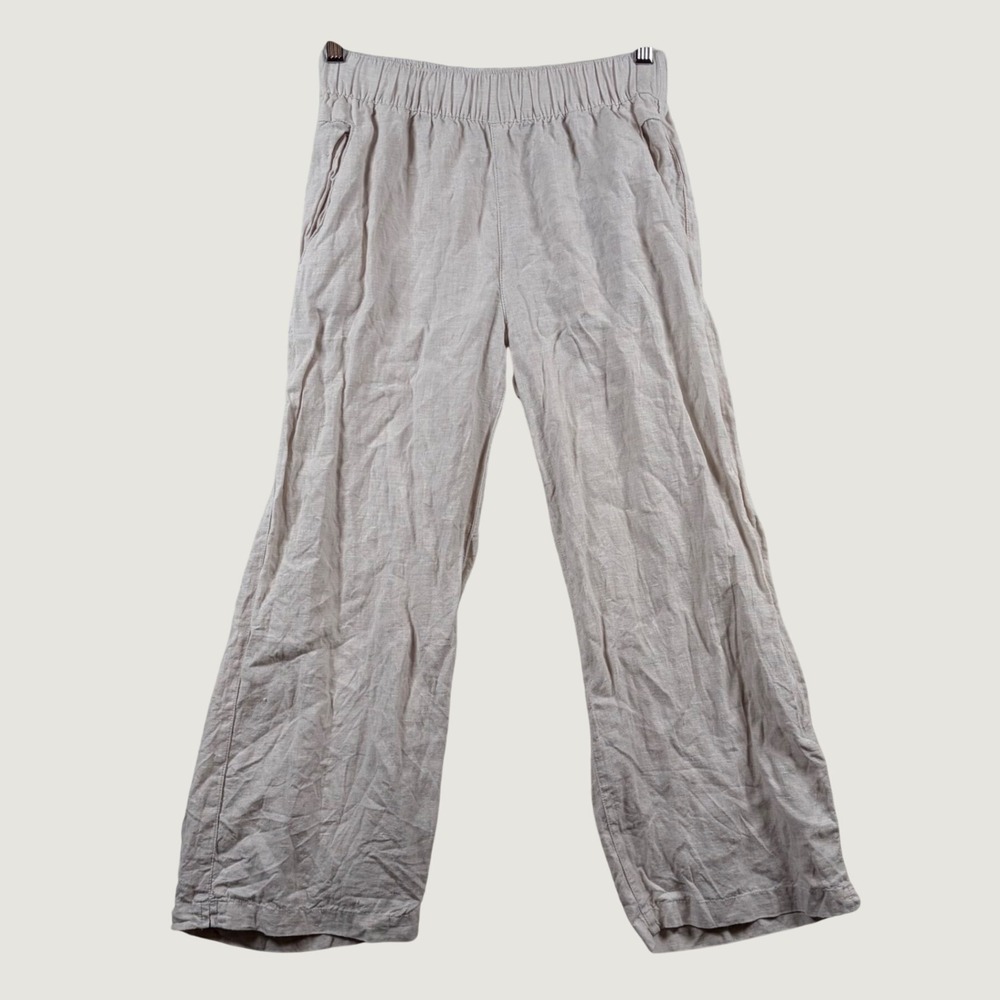 Cynthia Rowley Womens Cream 100% Linen Elastic Waist Pants XS Coastal Minimalist